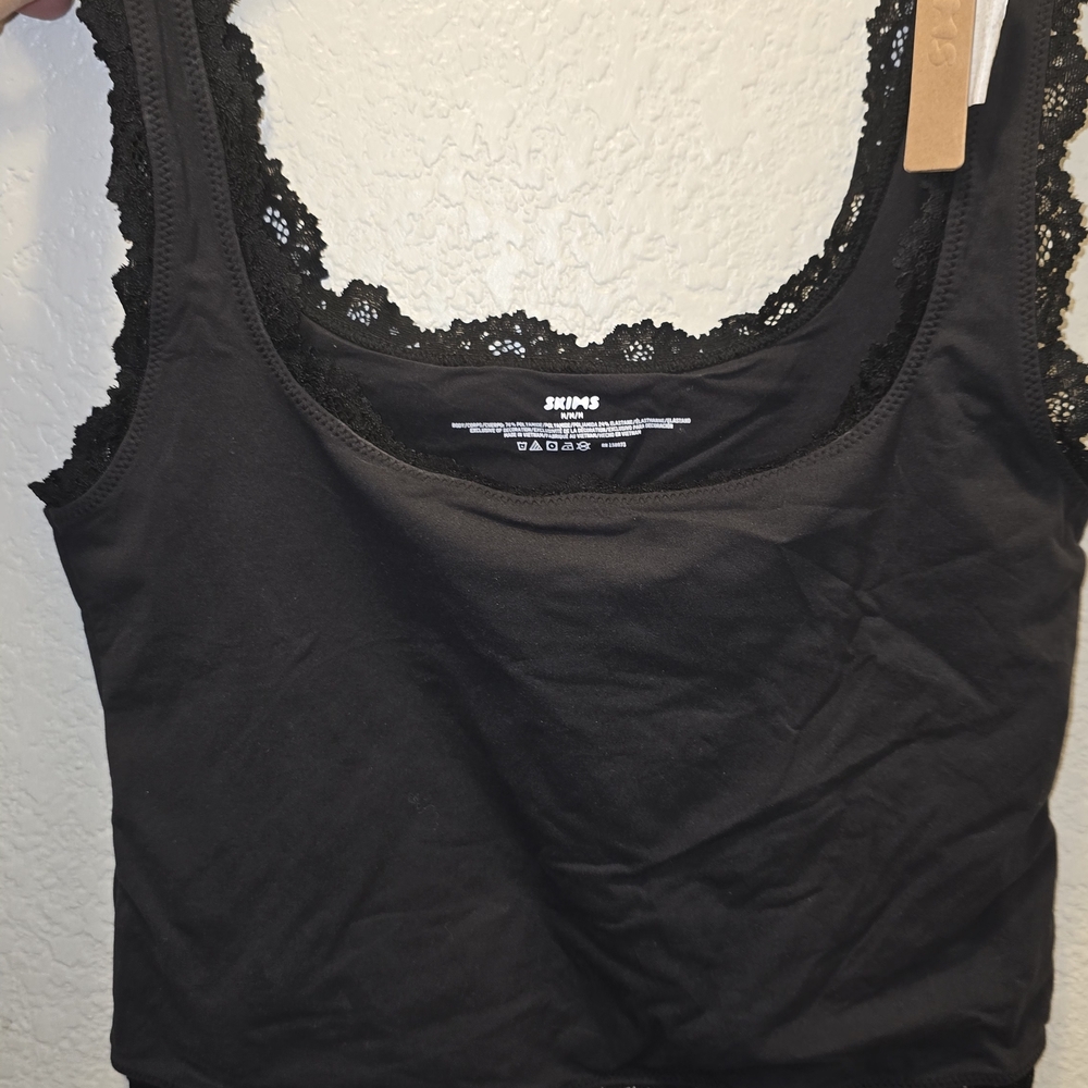 Black Lace Trim Tank Top
